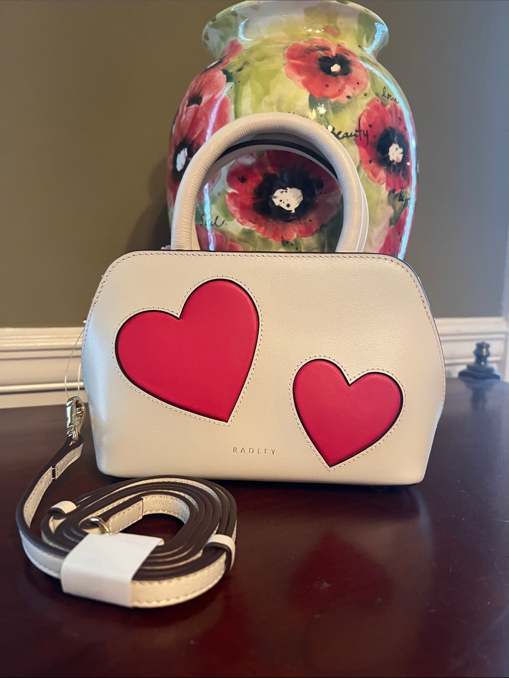 RADLEY LONDON Cream Satchel with Red Heart Appliqués - Picture 6 of 12